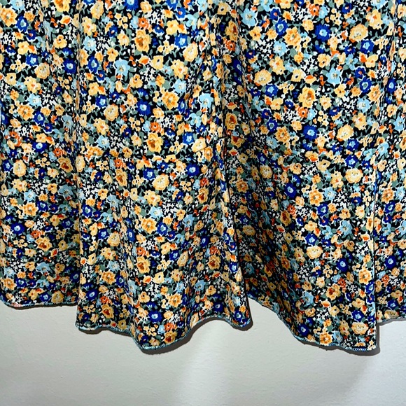 FLOWERED DRESS ORANGE BLUE YELLOW ZIPPERED DOWN BACK SZ MED EUC - Picture 5 of 13